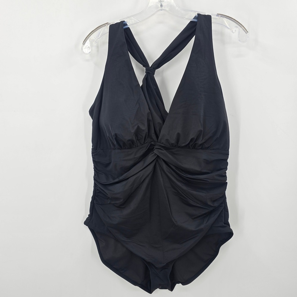 NEW Black Ruched Swimsuit V-Neck Twist Front Racerback XXL YD230120-BK1